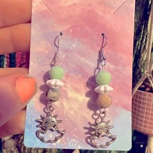 Cloud Charm Earrings with a Rhodonite Bead.